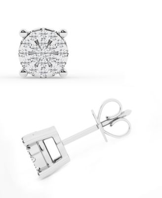 Diamond Cluster Stud Earrings in Sterling Silver (1/4 ct. t.w.)