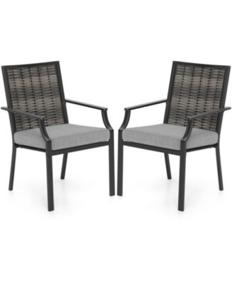 Set of 2 Stackable Wicker Patio Dining Chairs with Removable Cushions