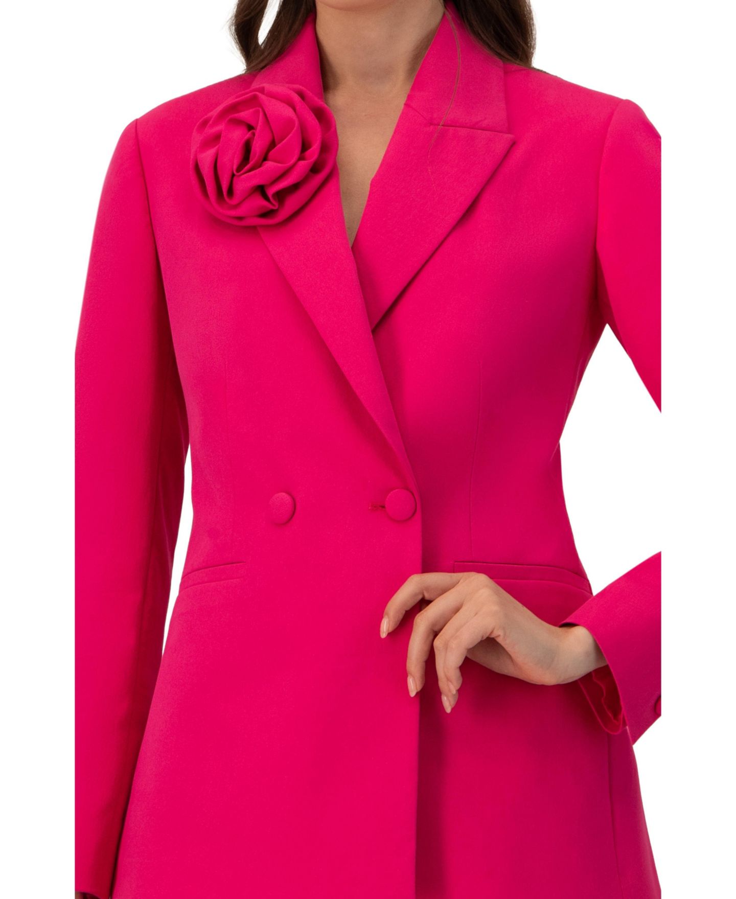 Женский пиджак Ivonne Double-Breasted Cotton Blazer with Flower Detail, цвет: Фуксия — фото 6