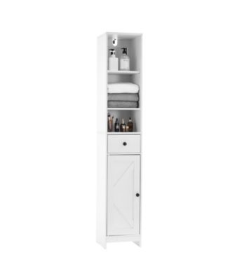 Tall Bathroom Storage Cabinet, 3-Tier Skinny Freestanding Organizer with Doors & Open Shelves for Bathroom or Kitchen
