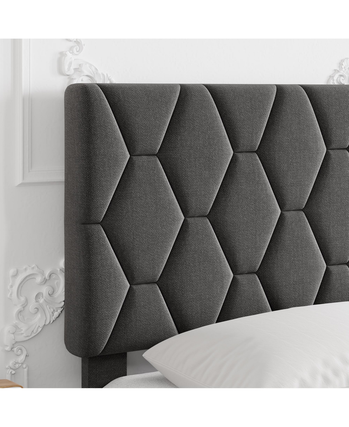 Homfan Full Bed Frame with Upholstered Headboard, Heavy-Duty Platform Bed Frame with Strong Wood Slats