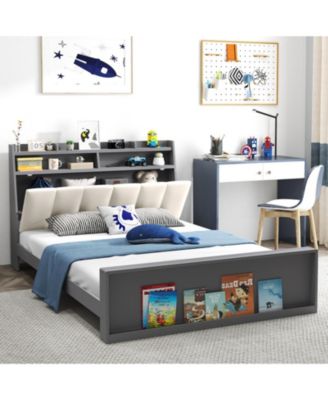 Full Linen Upholstered Platform Bed Frame with Storage Drawers and Headboard