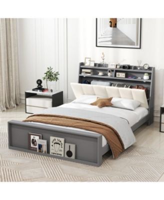 Full Linen Upholstered Platform Bed Frame with Storage Drawers and Headboard