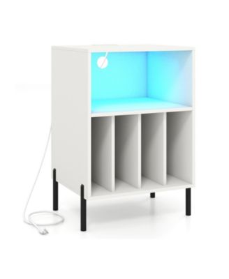 Record Player Stand with LED Light and Charging Station