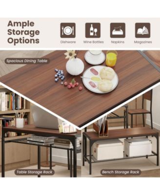 4-Piece Industrial Dining Table Set with Bench, Chairs and Storage