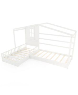 Twin Kids House Bed Frame with Safety Guardrails