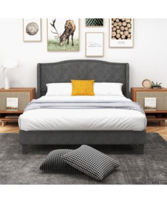 Full Velvet Upholstered Bed Frame with Tufted Headboard