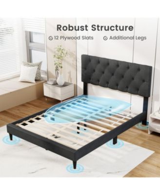 Full Linen Upholstered Platform Bed Frame with Tufted Headboard