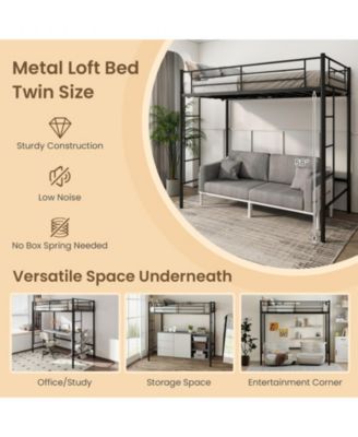 Steel Twin Loft Bed with Dual Ladders and Full-Length Guardrail