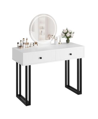Modern Makeup Vanity Desk with Mirror and LED Lights - 3 Lighting Modes, Adjustable Brightness, 2 Storage Drawers, Sturdy Bedroom Furniture