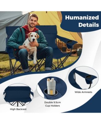 Double Camping Chair Two Person Folding Loveseat with Cup Holders