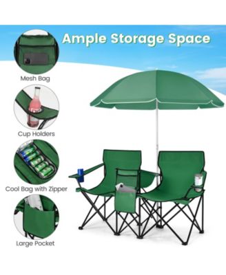 Portable Folding Picnic Double Chair with Removable Umbrella
