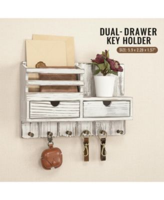 Wall Mounted Key Holder with 2 Drawers 6 Hooks Shelf Mail Organizer Decor