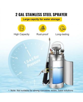 2Gal Stainless Steel Sprayer, 20" Wand, Adjustable Nozzle for Gardening