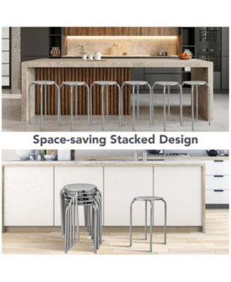 Stackable Round Metal Stools Set of 6 with Daisy Cutout Design