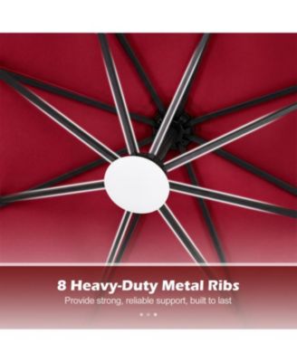 Outdoor Cantilever Patio Umbrella with Solar LED Lights, Hanging Design