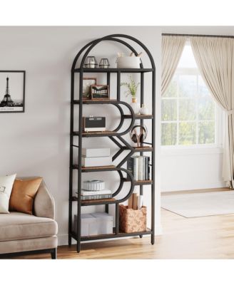 6-Tier Modern Tall Bookcase with Arched Design, 82" Geometric Open Display Rack with Open Storage Shelf