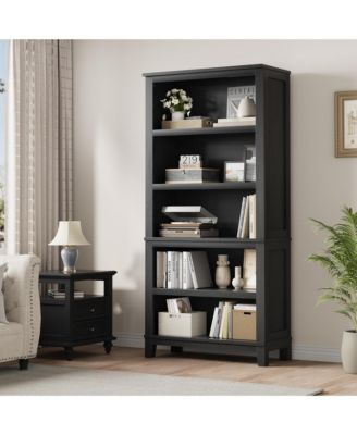 71 in Tall Bookcase with Adjustable Shelves Tier Farmhouse Bookshelf with Wooden Legs
