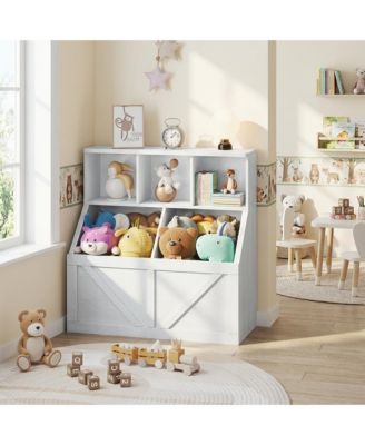 Kids Bookshelf, Kids Bookshelf and Toy Storage Toy Storage Organizer 6-Cube Shelves, 2 Large Bottom Storage Bins