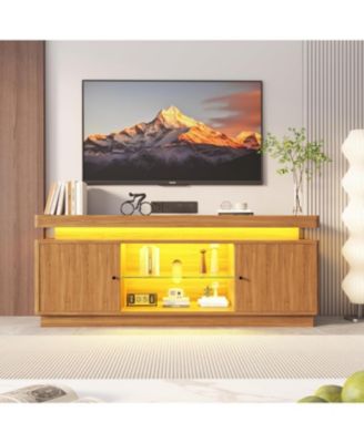  TV Stand, Entertainment Center for TVs , Modern TV Stand with Storage, Power Outlets and Adjustable Shelf, TV Console LivingRoom