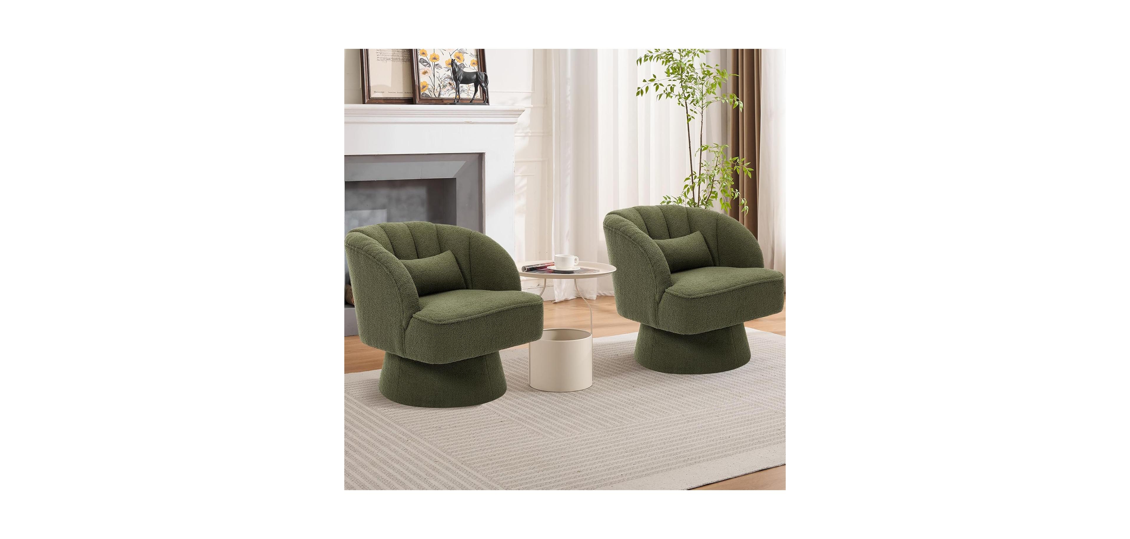 gaomon Swivel Barrel Chair, Teddy Bear Velvet Upholstered Modern Armchair with Striped Backrest and Plush Padding, Round Lounge Chair