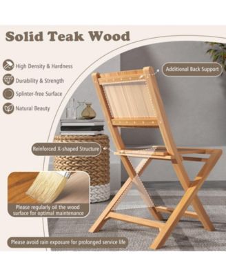 Set of 2 Folding Teak Wood Patio Chairs with 105-Degree Inclined Backrest