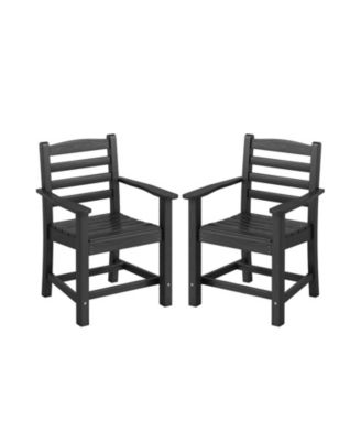 Set of 2 HDPE All-Weather Patio Dining Chairs with Wide Armrests