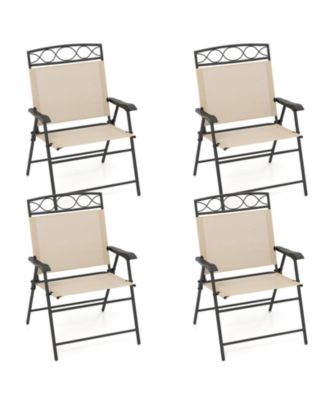 Set of 4 Folding Patio Dining Chairs with Armrests and Inclined Backrest
