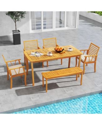 Set of 2 Acacia Wood Outdoor Dining Armchairs with Removable Cushions