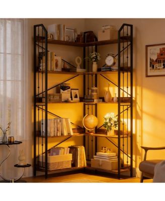 l-Shaped Corner Bookshelf, 5/7-Tier Tall Bookcase, Industrial Storage Display Shelves for Living Room, Home Office