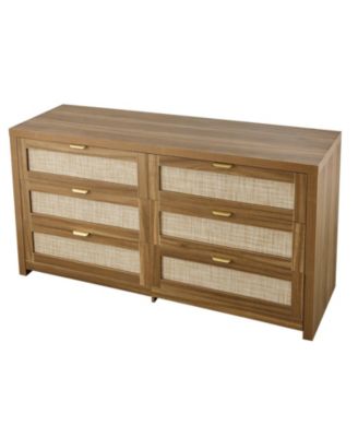 6 Drawer Rattan Dresser, Rattan Chest with Metal Handle
