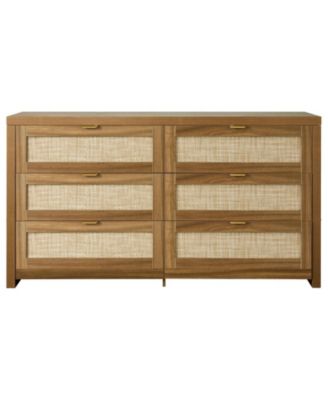 6 Drawer Rattan Dresser, Rattan Chest with Metal Handle