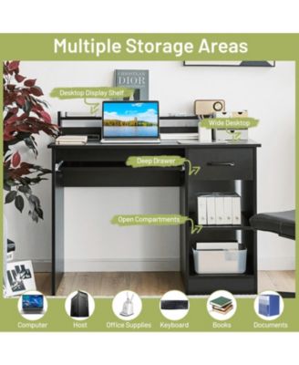 Laptop Table with Pull-Out Keyboard Tray, 5-Position Adjustable Shelf and Deep Drawer