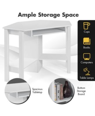 Corner Computer Desk with Keyboard Tray, 3 Storage Cupboards and Display Shelves
