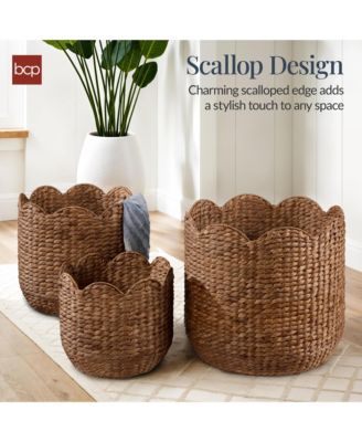 Scalloped 3PC Water Hyacinth Nesting Baskets