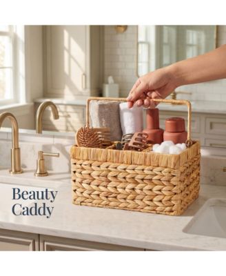 Utensil Caddy Handle - 4 Compartments, Woven Wicker Utensil Silverware Flatware Organizer