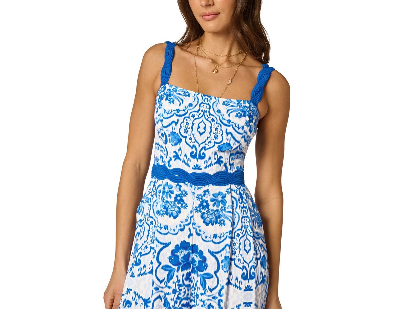 Женский комбинезон Adrianna Printed Square Neck Jumpsuit, цвет: Синий / Белый — фото 2
