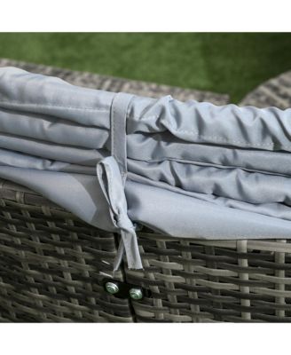 4pc Rattan Patio Furniture Set, Round Convertible Daybed or Sunbed, Adjustable Sun Canopy, Sectional Outdoor Sofa, 2 Chairs, Extending Tea Table, 3 Pillows, Light Gray