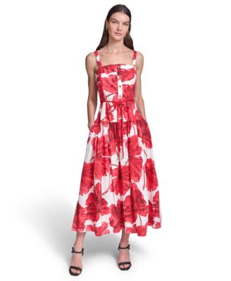 Women's Printed Cotton Midi with Rope Belt Dress