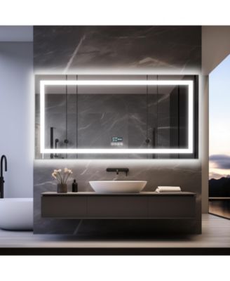 59.4x30.7 inch Colours Wall Mounted Vanity Mirror Bluetooth Speaker Digital Display Front Light Anti Fog for Hotel Bathroom