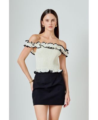 Women's Off the Shoulder Ruffle Smocked Top