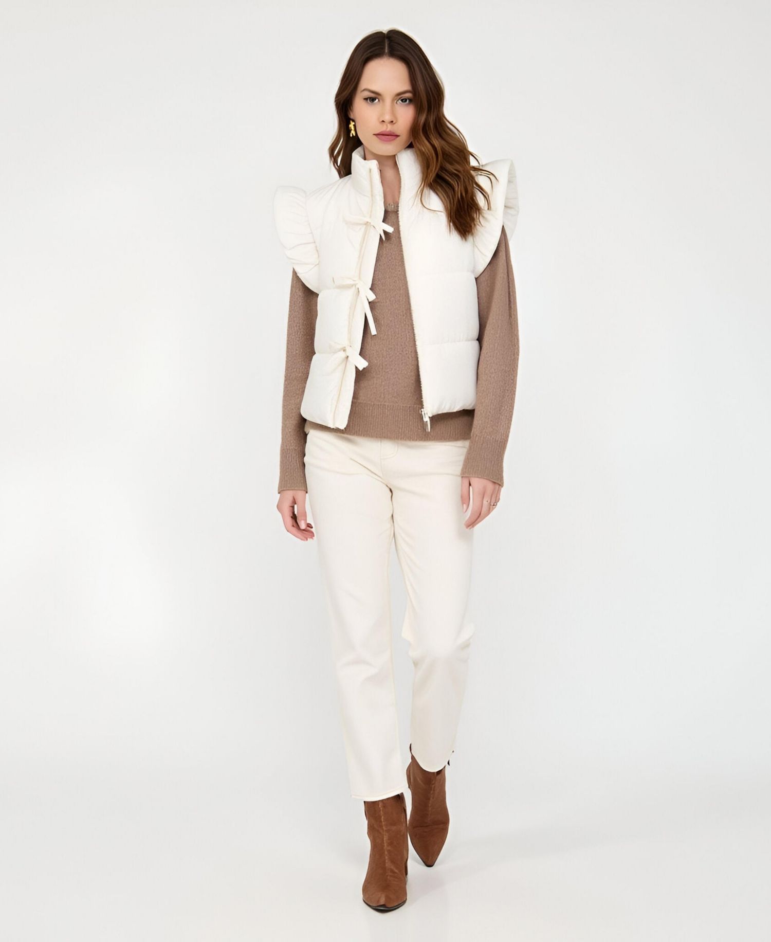 Women's Lea Ruffle Shoulder Tie-Front Puffer Vest