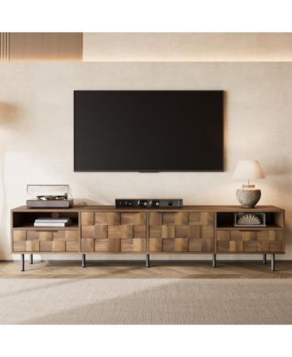 Mid-Century Modern TV Stand for TVs, Media Console Table with 2 Drawers, 4 Storage Compartments for Living Room