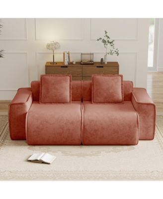 Elegant Velvet Deep Seat Loveseat - Boneless Couch with French Piping, High-resilience Foam and 2 Plush Pillows for Living Room