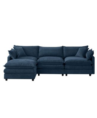 105-inch L Shape Modular Sofa, Chenille Fabric 3-Seater Convertible Sectional Couch with Mobile Ottoman for Living Room