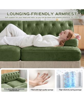 77" Loveseat Sofa, Velvet Upholstered 2-Seater Couch with Button Tufted Back and Floor-Length Tassel Fringe Skirt for Living Room