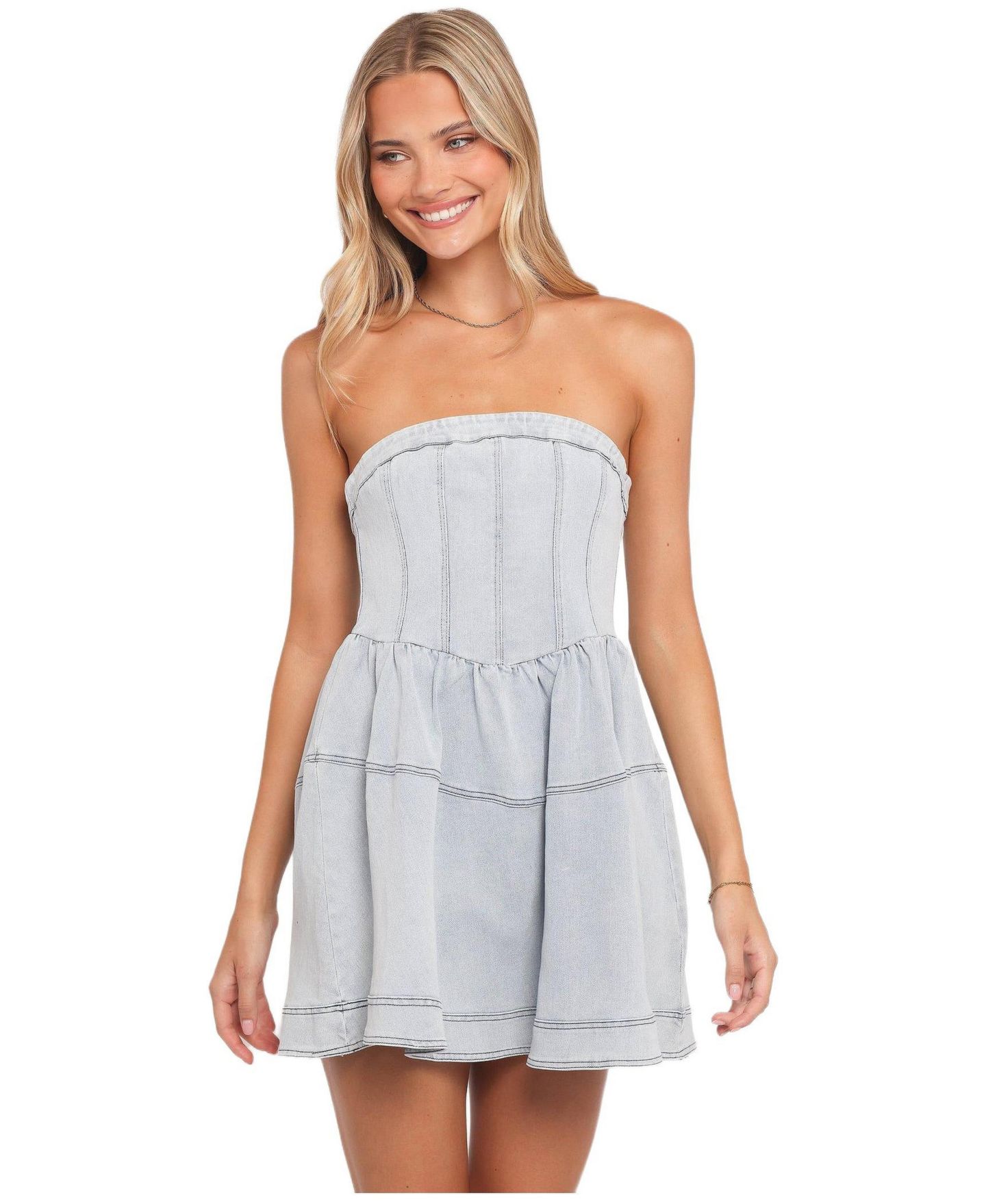 Женское платье Petal and Pup Ellen Strapless Mini, цвет: Светлый джинсовый — фото 1