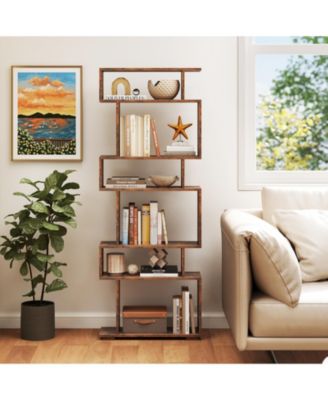 6-Tier Geometric Bookshelf with Anti-Tipping Kits, 24 x 8 x 64