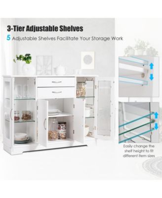 Sideboard Buffet Server Storage Cabinet with 2 Drawers and Glass Doors, 42 x 11.5 x 32