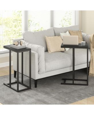 C-shaped Side Table with Heavy-duty Metal Frame